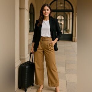 Who What Wear High Waist Wide Leg Belted Khaki Tan Cotton Pants - Size 2